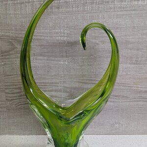 EDAG Crystal Hook and Curl Lime Green Centerpiece Art Sculpture (Murano?)
